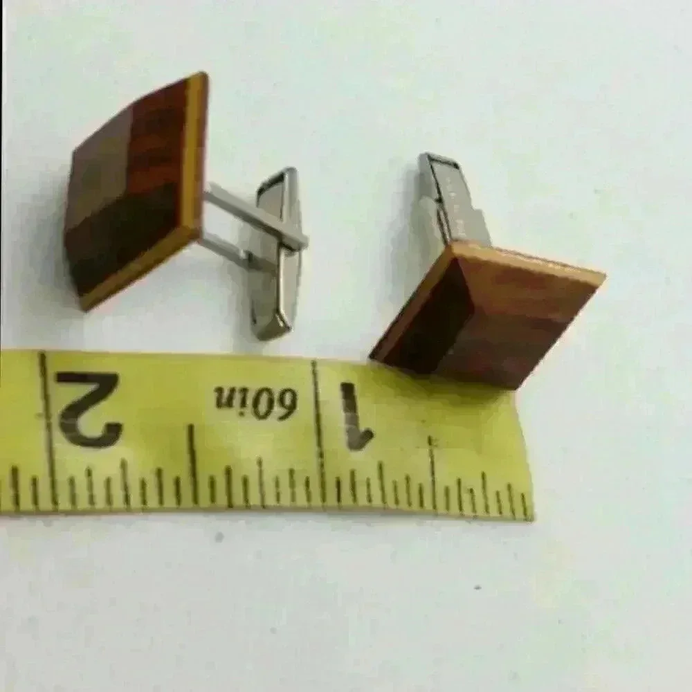 Vintage Wood Cufflinks Cuff Links Mid Century Hand Made Wooden Carved Mod 1950